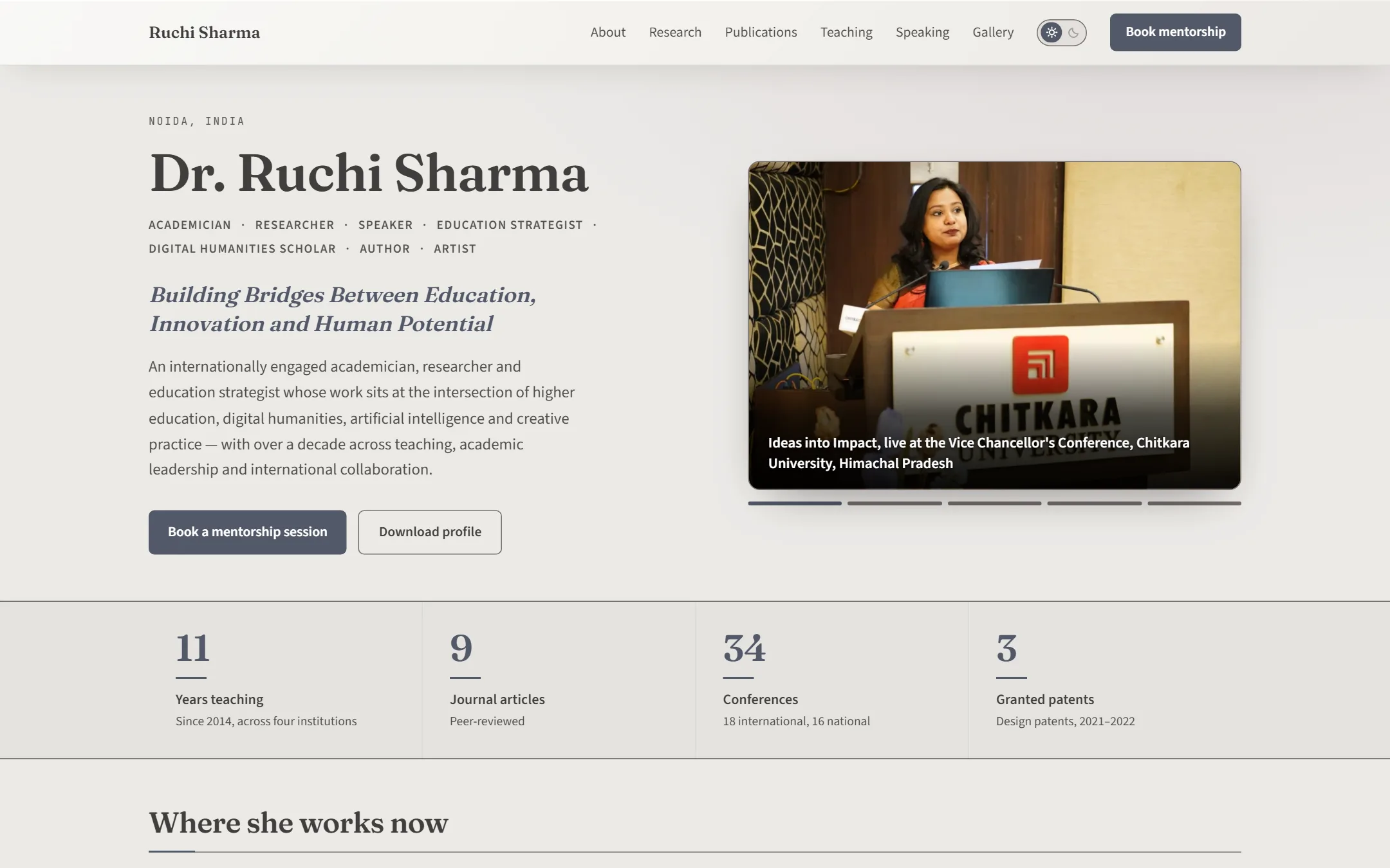 Academic portfolio for Dr. Ruchi Sharma website
